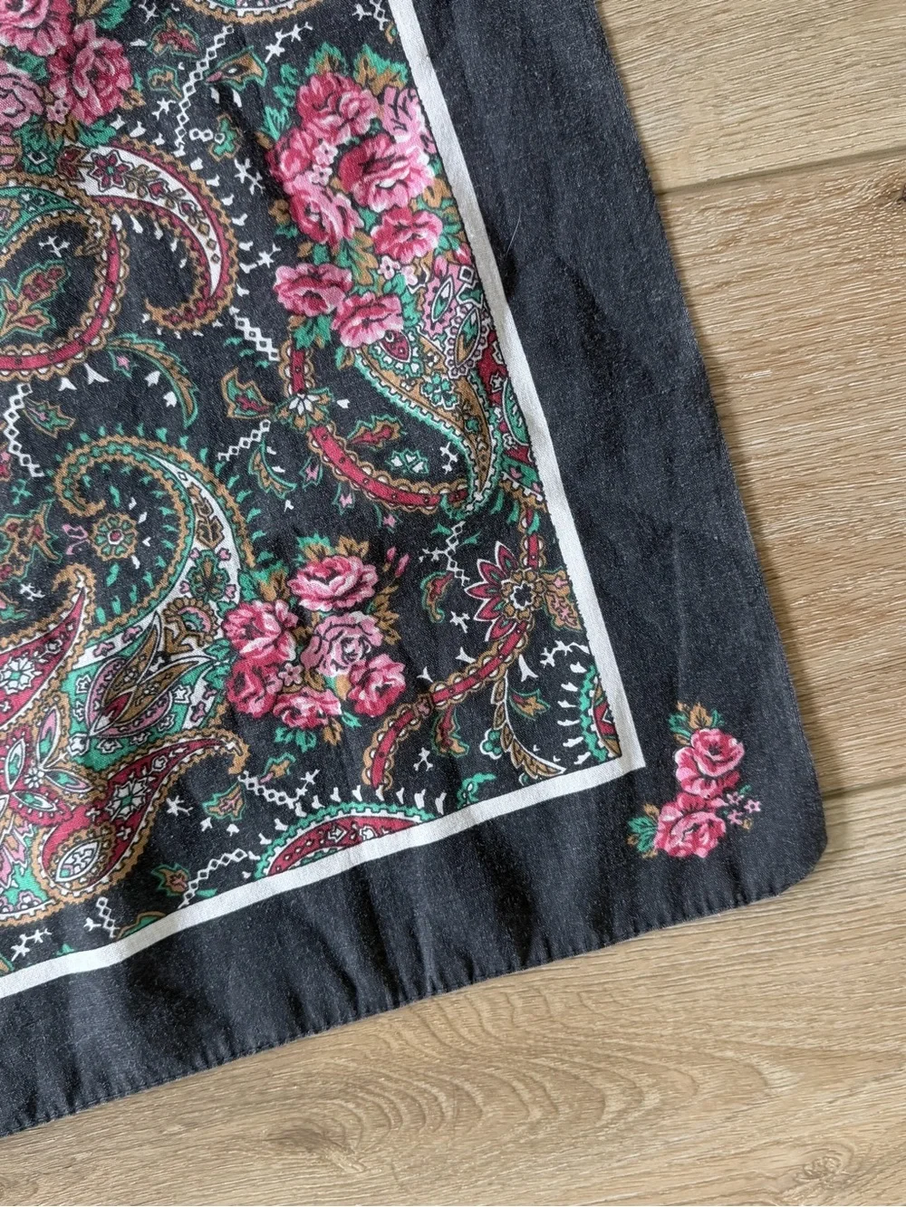 Vintage 1982 Paisley Rose Floral Scarf Made in USA